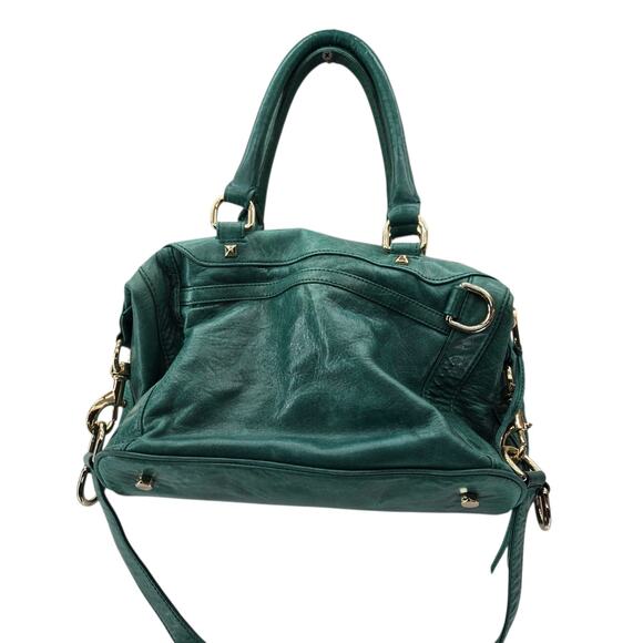 Rebecca Minkoff Crossbody Satchel Jade Green Leather Gold Tone Studs Hardware - Picture 4 of 12